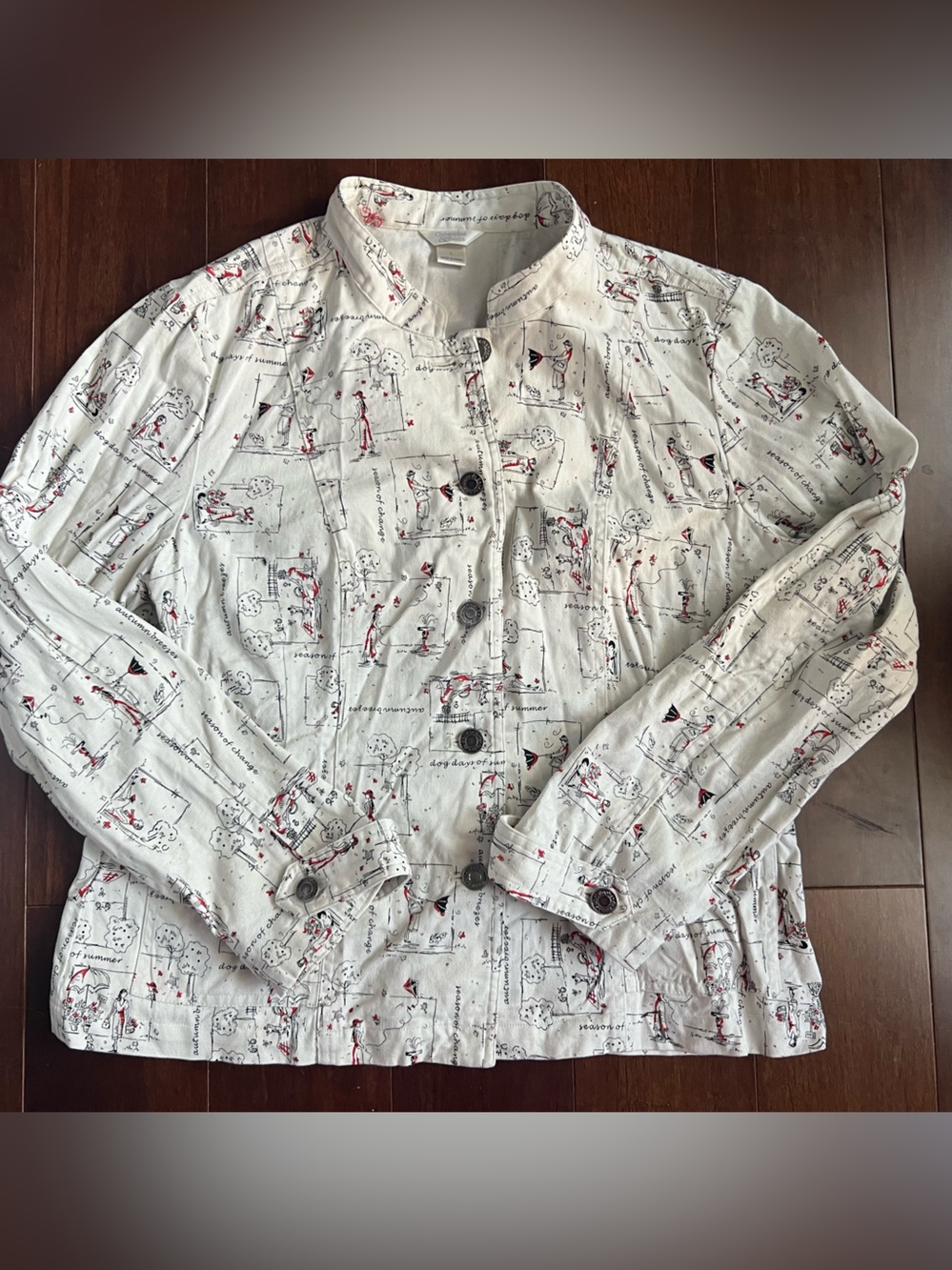 Christopher & Banks Whimsical Novelty Fall Print Jacket White Cotton M